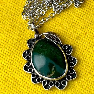 Large sterling silver vintage green Onyx? pendant necklace